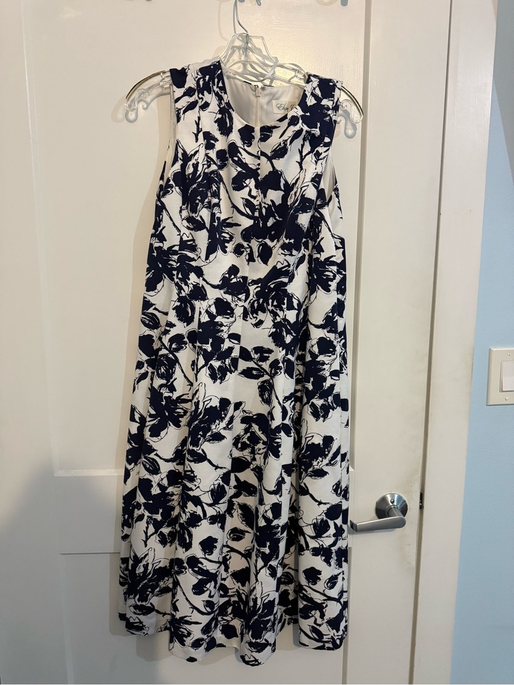 Eliza J White and Navy Floral Sleeveless A-Line Dress